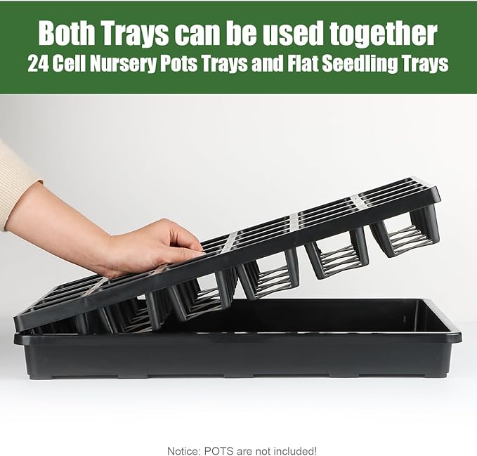 RooTrimmer 24 Cell Nursery Pots Trays (17"x11"x2") with Plastic Flat Seed Starter Trays, Durable Carrying Seedling Starter Tray, Reusable Planting Tray for Holding 2.7 inch Nursery Pots, 3 Sets Combo