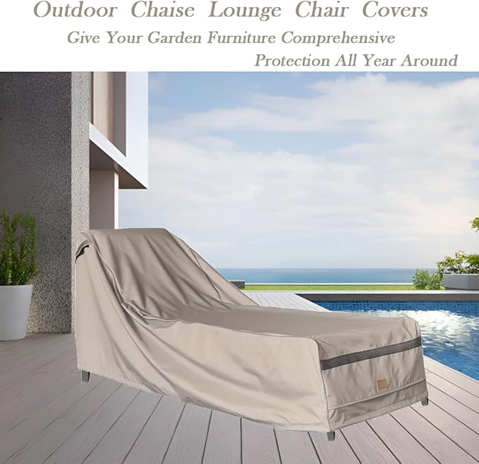 Patio Chaise Lounge Cover Waterproof,Heavy Duty Outdoor Lounge Chair Covers,Beige Durable Patio Furniture Covers,2Pack,80L*28W*30Hinch