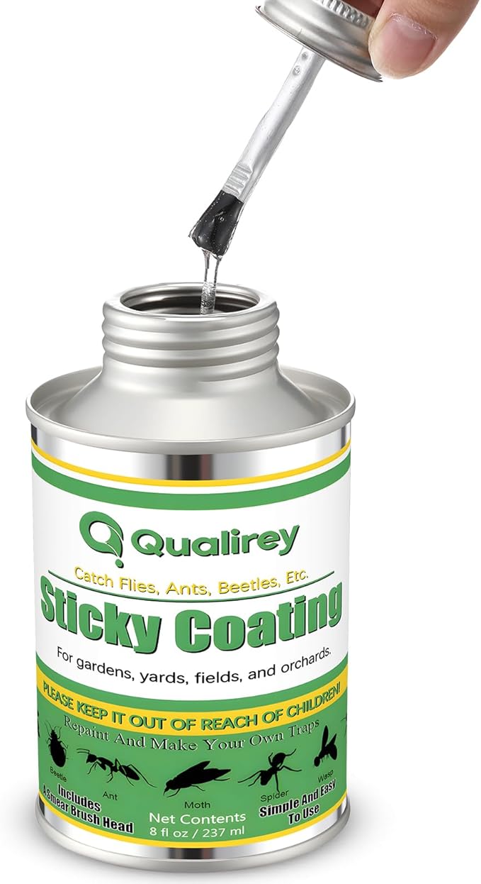 Qualirey 1 Pack Tangle Trap Sticky Coating with Brush, Insect Barrier Outdoor DIY Adhesive Traps Coating Lanternfly, Deerflies,for Gardens, Orchards and Around The Home to Protect Trees Plants (8 oz)