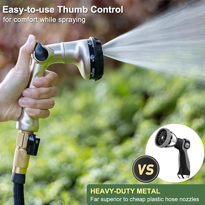 FANHAO Heavy Duty Garden Hose Nozzle + 100% Metal Thumb Control Water Hose Sprayer
