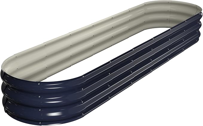Winpull Raised Garden Bed Kit, 8x2x1 ft Galvanized Planter Box Outdoor, Oval Large Metal Raised Beds for Gardening Vegetables Flower Herb (Navy Blue)