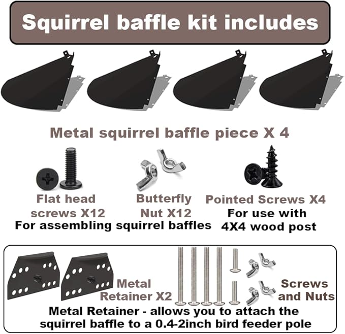 24 Inch Metal Squirrel Baffle,Adjustable Opening Size, for Up to 4x4 Wide Wooden Post,Squirrel Baffle for Bird Feeders Without Removing Bird Feeder Poles Or Shepherd's Hooks.Deep Black 1Pack