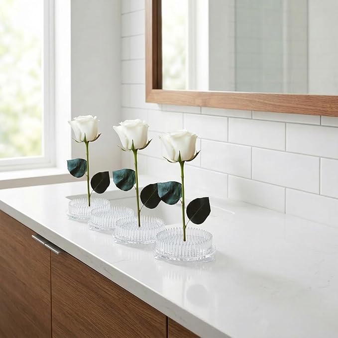 PEDOBALI 32 Pcs Plastic Flower Frog Pin Holder with Sucker Base 2.76" Japanese Round Floral Pin Kenzan Flower Arranger for Plant Arrangements Vase Home Party Wedding Decoration