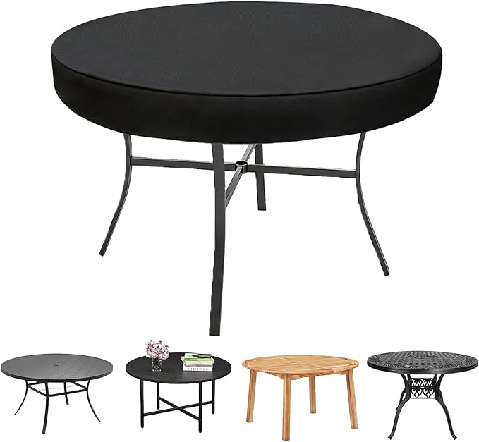 SUNICO Outdoor Round Table Cover 54" Dia, Patio Table Cover Round for Patio Circle Coffee Table & Dining Table & Picnic Table.Windproof, Waterproof, Stain-Resistant, Durable Table Cover