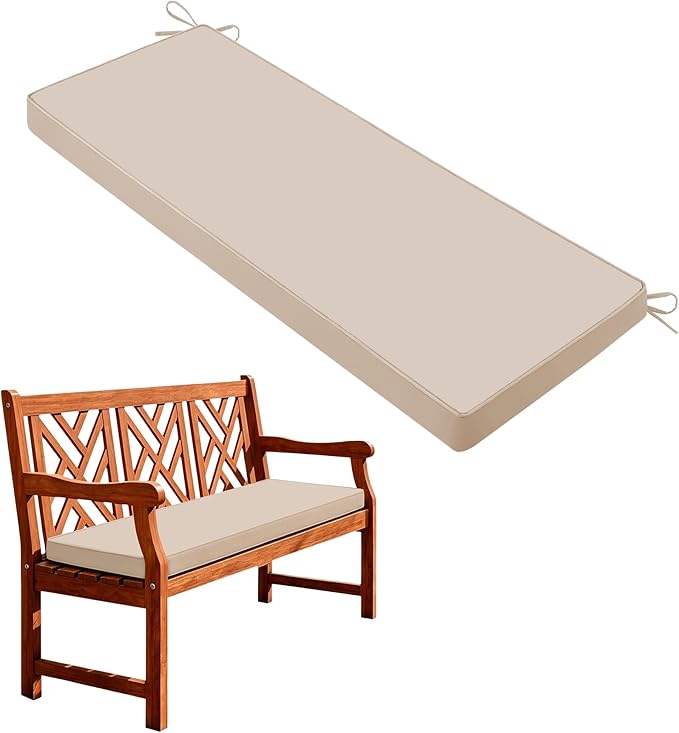 Outdoor Bench Cushions for Outdoor Furniture, 48x18 Inch, Waterproof Patio Furniture Cushion, Fade Resistant Bench Cushions for Porch Swing, Long Bench, Indoor, Beige