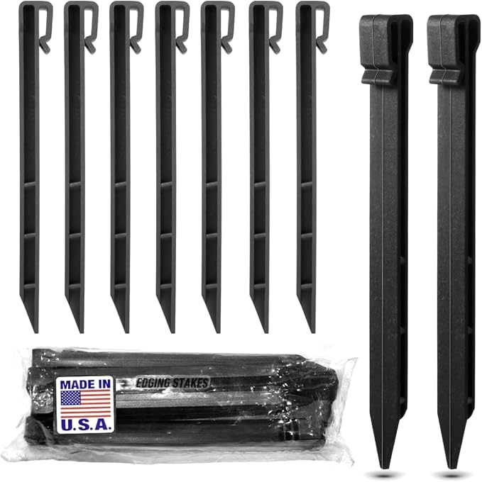 USA Made - Black (10-Pack) 10" Inch Heavy Duty Plastic Landscape Edging Stakes, Anchoring Spikes for Edging & Terrace Board (Fits Most Brands Bender Board)
