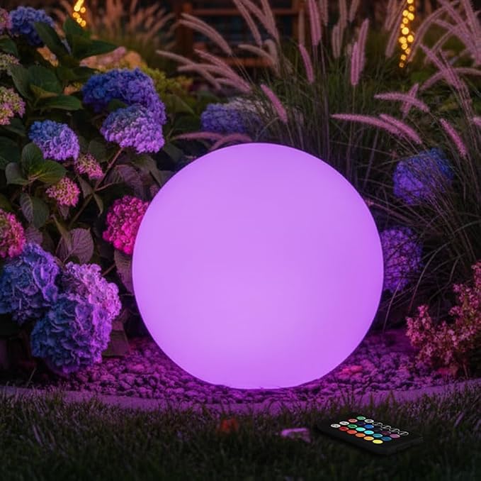 10 inch Solar Globe Light Outdoor Waterproof, Dimmable 16 Colors RGB Solar Balls for Garden w/Remote, Glowing Orb Light for Outside w/Ground Stake, Globe Floor Mood Lamp for Home Patio Yard Lawn Party