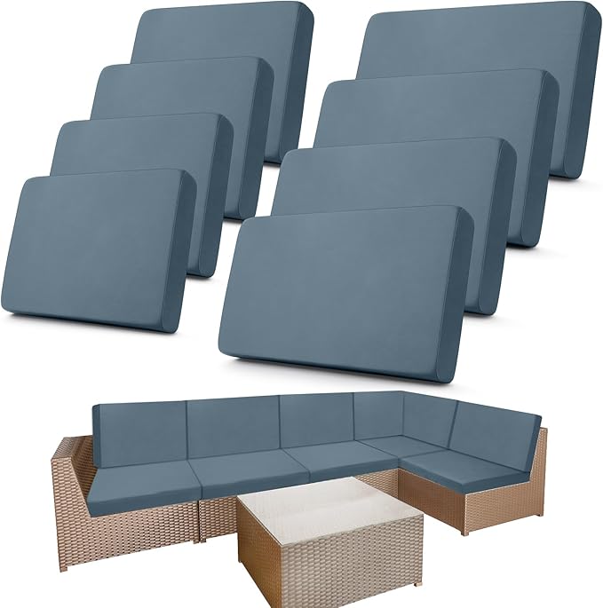 Newwiee 8 Pcs Stretch Patio Outdoor Cushion Covers Replacement for 4 Backrests and 4 Patio Cushions Covers, Waterproof Couch Sofa Slipcover Furniture Protector, Thin Fabric Breathable(Gray Blue)