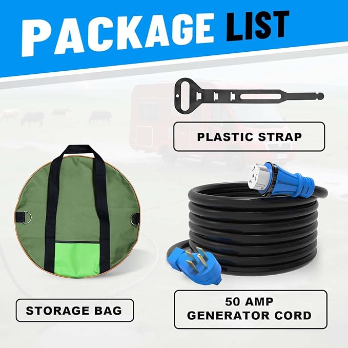 50 Amp Generator Cord 50FT, NEMA 14-50P to SS2-50R Heavy Duty Generator Extension Cord, Female Plug with Twist Lock, 6/3+8/1 Gauge STW Wire for Camper & House, ETL Listed