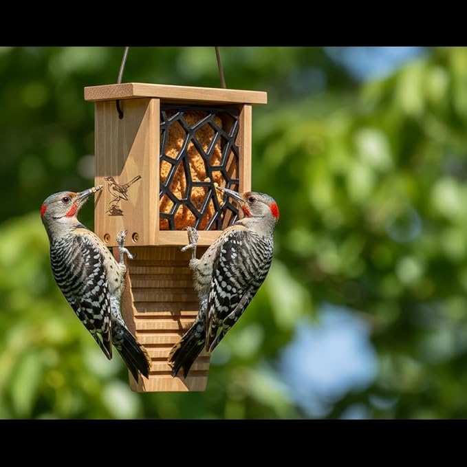 2pk Suet Bird Feeders for Outside Clearance - Suet Cake Feeder for Outdoor - Hanging Birdfeeder for Suets - Hanging Cable Wire Weather Ability Cedar Wood Longterm Lasting