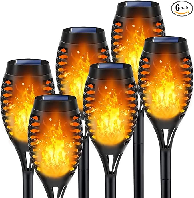 LNRYY Outdoor Solar Lights, 6Pack Solar Torch Light with Flickering Flame, Solar Garden Lights Waterproof for Outdoor Decorations, Flame Torches for Outside, Outdoor Lighting for Pathway Yard Decor