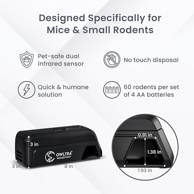 OWLTRA OW-2 Indoor Electric Mouse Trap 2 PCS, Instant Kill Rodent Zapper with Pet Safe Trigger, Black
