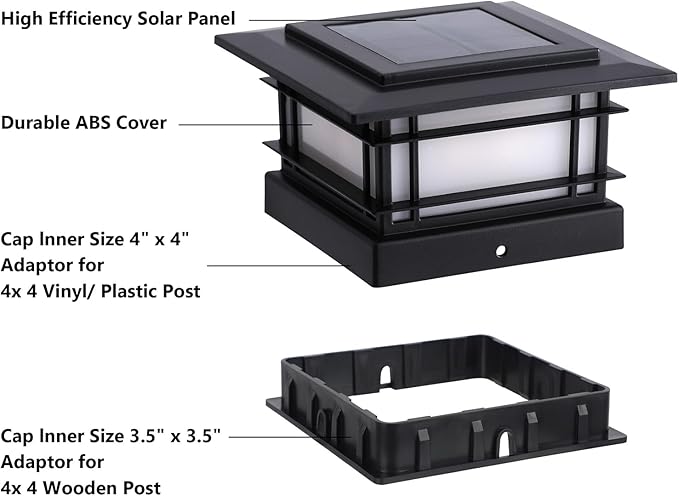 Dynaming 4x4 Solar Post Cap Lights Outdoor with 2 Color Modes, Fence Post Solar Lights Black Shell Fit for Vinyl/Wooden Posts, High Brightness SMD LED Lighting Decor for Garden Deck Patio, 2 Pack