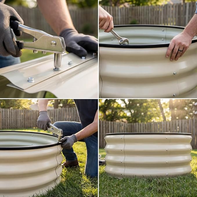 COMHOMA 2 Pack Round Raised Garden Bed 2x2x1ft,Galvanized Metal Planter Box Kit for Outdoor Gardening,Vegetable Flower Herb Growing Beds with Gloves Tools,White