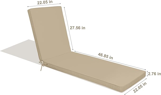 Only choice Outdoor Lounge Chair Cushions Patio Chaise Lounge Replacement Cushions Funiture Seat Cushions Chair Pads (Dark Beige-1 pcs)