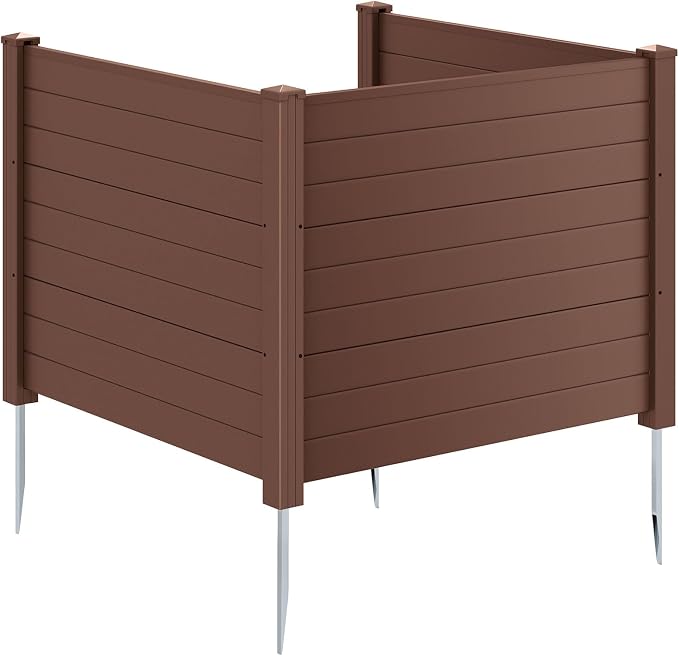 HAPPYGRILL Air Conditioner Fence, 3 Panels Outdoor Privacy Screen with Metal Stakes, No Dig Pool Equipment Enclosure, 48" x 38" Trash Can Screen Fence Kit for Outside Backyard, Brown