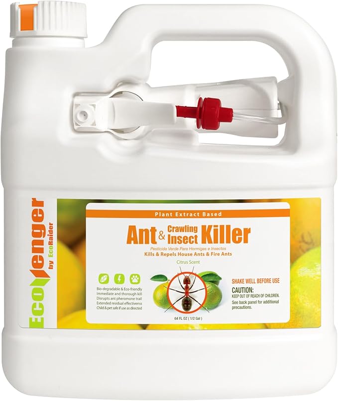 EcoVenger® Ant and Insect Killer 64 oz | Citrus Scent | Fast Kills House Ants Fire Ants | Residual Deterrence | Treats Nest | Plant-Based Child and Pet Safe