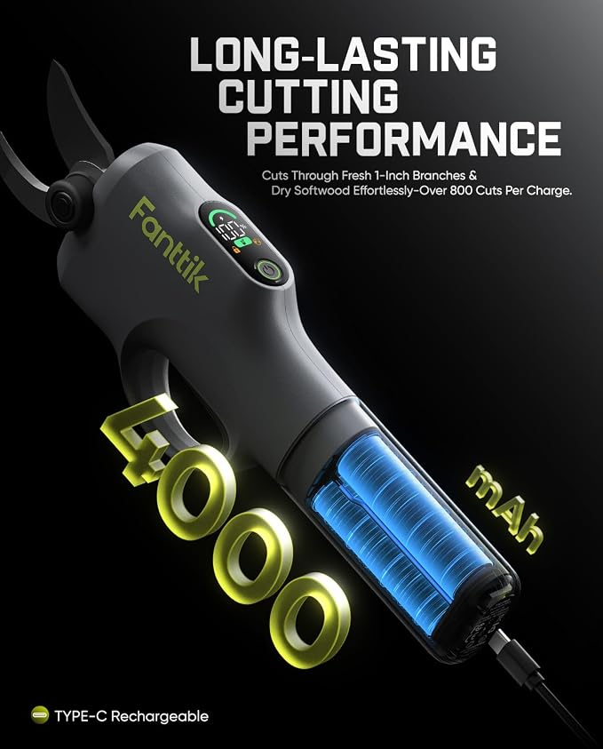Fanttik Y10 Pro Cordless Electric Pruning Shears with Brushless Motor, LED Display, 4-Level Safety System, USB-C Fast Charging, SK5 Steel Blade for Branch Trimming