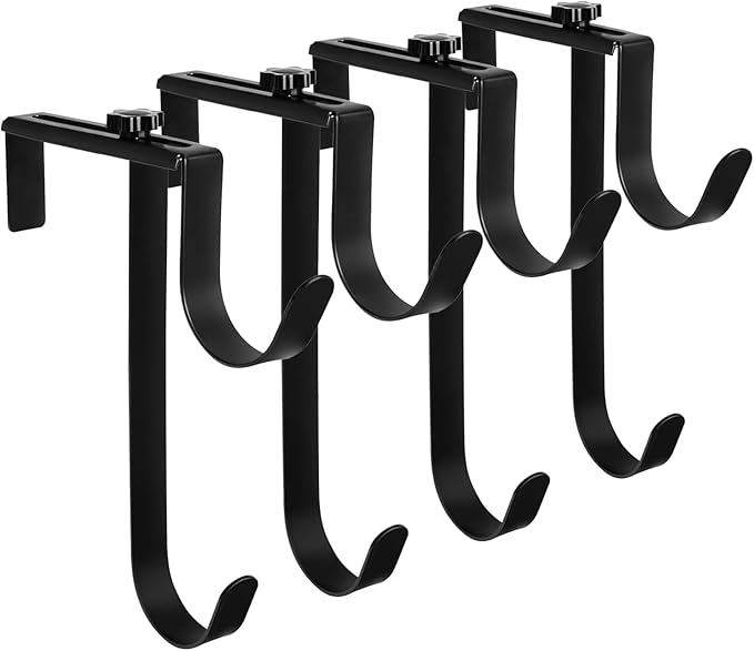 4 Pcs Double Pool Fence Hooks for Pool Equipment, Adjustable Pool Pole Hanger Holder, Rustproof Swimming Pools Skimmer Pole Hooks for Hanging Tool, Hose, Leaf Rakes, Nets Pool-Accessories (Black)