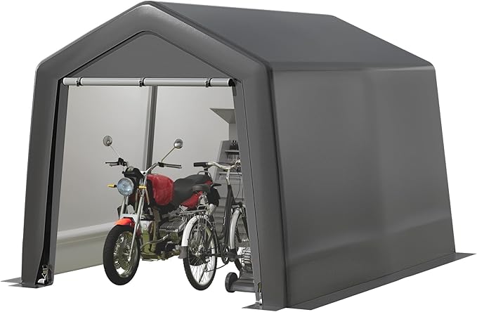 Outdoor Portable Storage Shed with Roll-Up Door,8X12X7.7FT Garage Tent Shelter with Side Wall, Portable Car Canopy for Snowmobile Bike Garden Tools