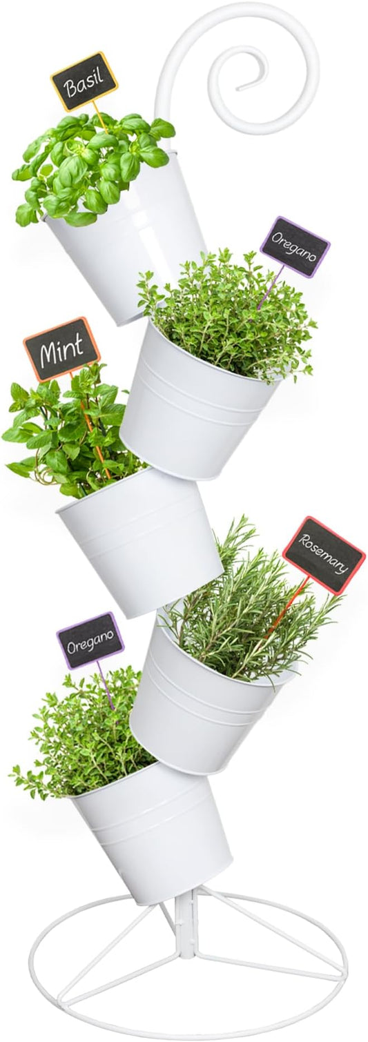 Esterno Hanging Flower Pot Tiered Stand (White), Metal Outdoor Stacking Planter