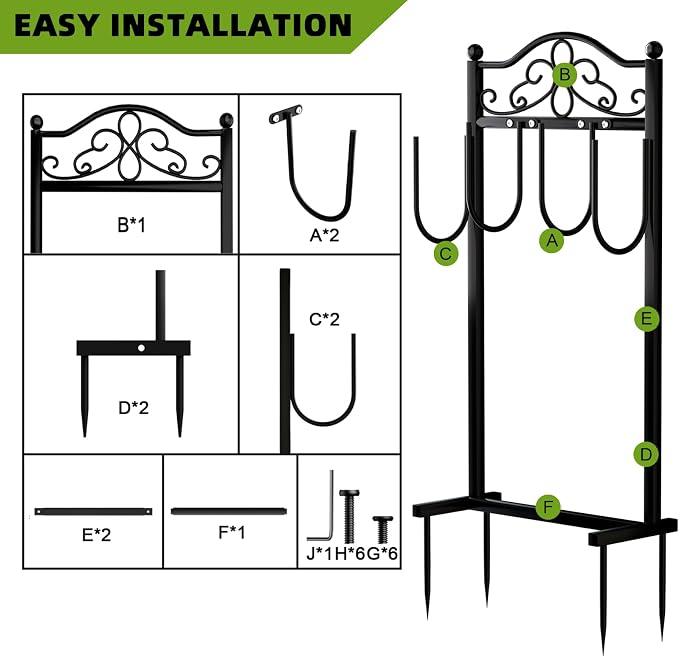 Upgraded Garden Hose Holder - Heavy Duty Freestanding Metal Hose Holder with 4 Stabilizing Spikes, Sturdy Hose Hanger up to 100ft Hose for Yard, Lawn & Outdoor Garden (Black)