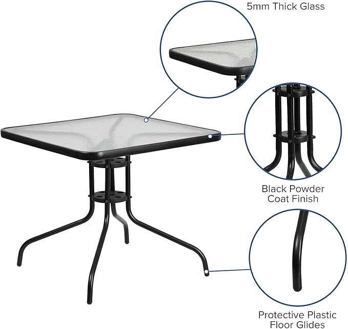 Flash Furniture Barker 31.5" Square Indoor/Outdoor Tempered Glass Metal Frame Side Table