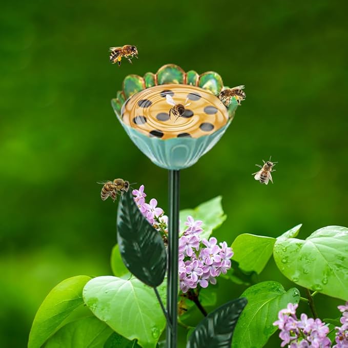 DREAMSOUL Flower Bee Watering Station Small Bird Bath Multi-Height Bird Bath with Bee Feeder for Garden Patio Lawn Decor