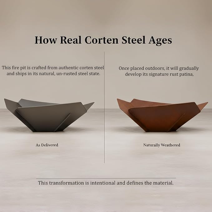 Decoroca Corten Steel Fire Pit - Outdoor Wood Burning Pit for Backyard Patio, Garden & Terrace, Durable & Weather-Resistant, Ideal for Family Gatherings & Parties