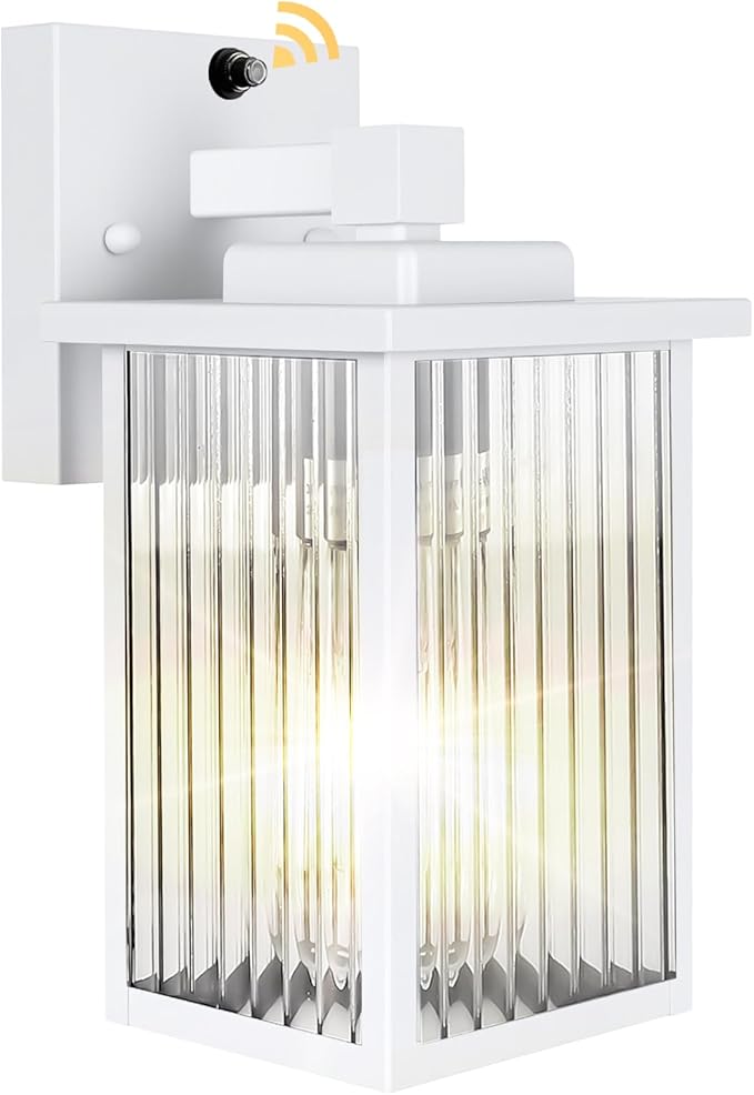 Outdoor Wall Lights for House Exterior, Dusk to Dawn Porch Lights Outdoor, Waterproof Matte Black Front Door Light Fixture & Garage Lighting with Wall Mount Sconce(White)