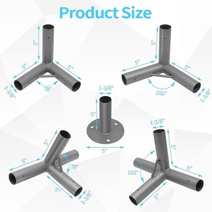 8 Leg Carport Kits，Slant Roof Canopy Fitting Kit with 1-3/8" ID, Galvanized Steel Carport Connectors, shed Frame kit DIY Project