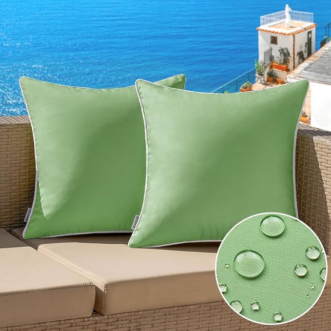 MIULEE Pack of 2 Outdoor Waterproof Pillow Covers Decorative Farmhouse Throw Pillow Covers Square Solid Color Couch Pillow Covers Spring for Patio Tent Bed Sofa Living Room 18x18 Inch Sage