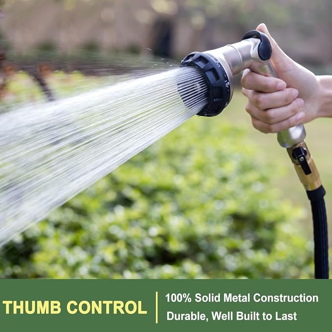 FANHAO Heavy Duty Garden Hose Nozzle + 100% Metal Thumb Control Water Hose Sprayer