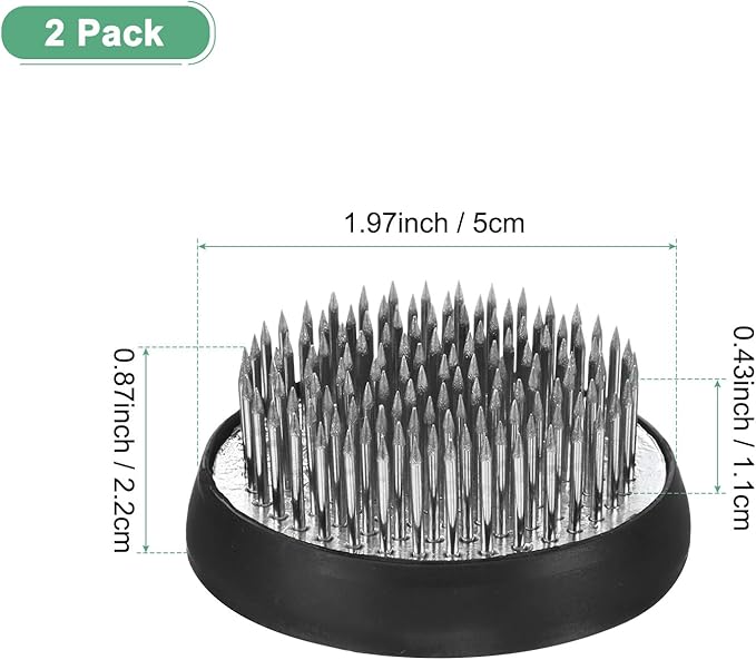 M METERXITY 2-Pack Flower Frog 1.97" Round Steel Floral Arranger Pins Ikebana Holder W Rubber Base for Flower Arrangements/Craft Plant/Home Decor, Floral Kenzan Fixed Tool [1.1cm Pins]