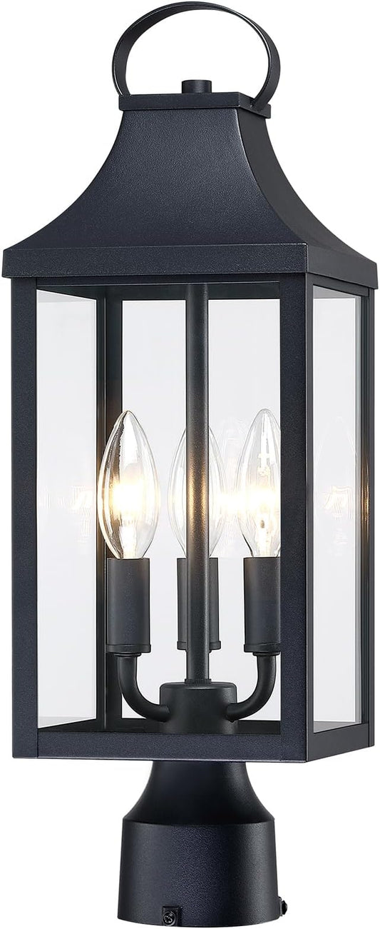 18.62 Post Light Outdoor, Large 3-Light Lamp Post Light Fixture, Modern Pillar Outside Lighting Waterproof Post Lantern Lamp Outdoor Post Light Fixtures Pole Lights for Porch, 1 Pack
