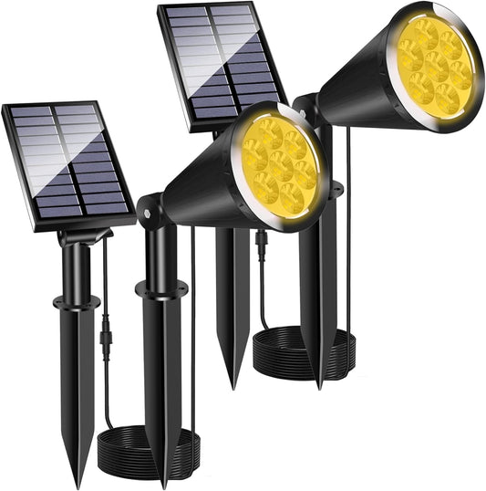 MEIHONG Solar Spot Light Outdoor, Waterproof LED Landscape Lights Dusk to Dawn, 2-in-1 Spotlight Solar Powered Accent Lights for Garden Porch Walkway Patio (Yellow-2 Pack)