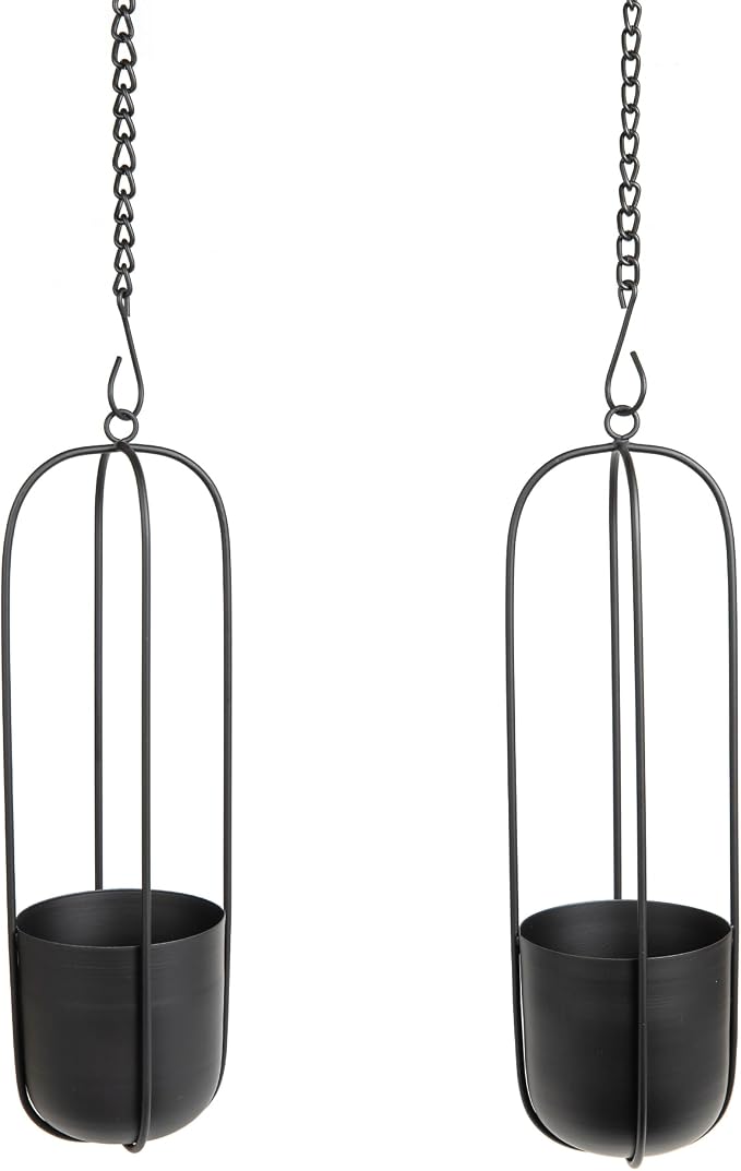 Danya B. Walter 2-Piece Modern Black Metal Oval Hanging Planter Set with Chain Hanging Option