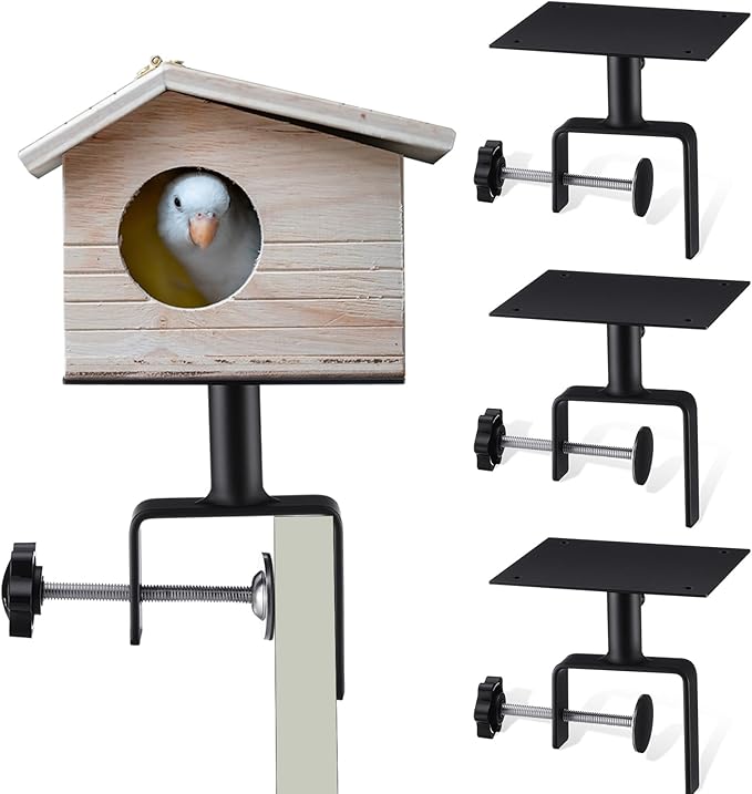 4 Pack Bird House Mount for Fence Birds Feeder Mounted Adjustable Heavy Duty Clamp-on Shelf Bracket for Garden Backyard Patio Deck Tree Outdoor Decor (Bird House Not Included)