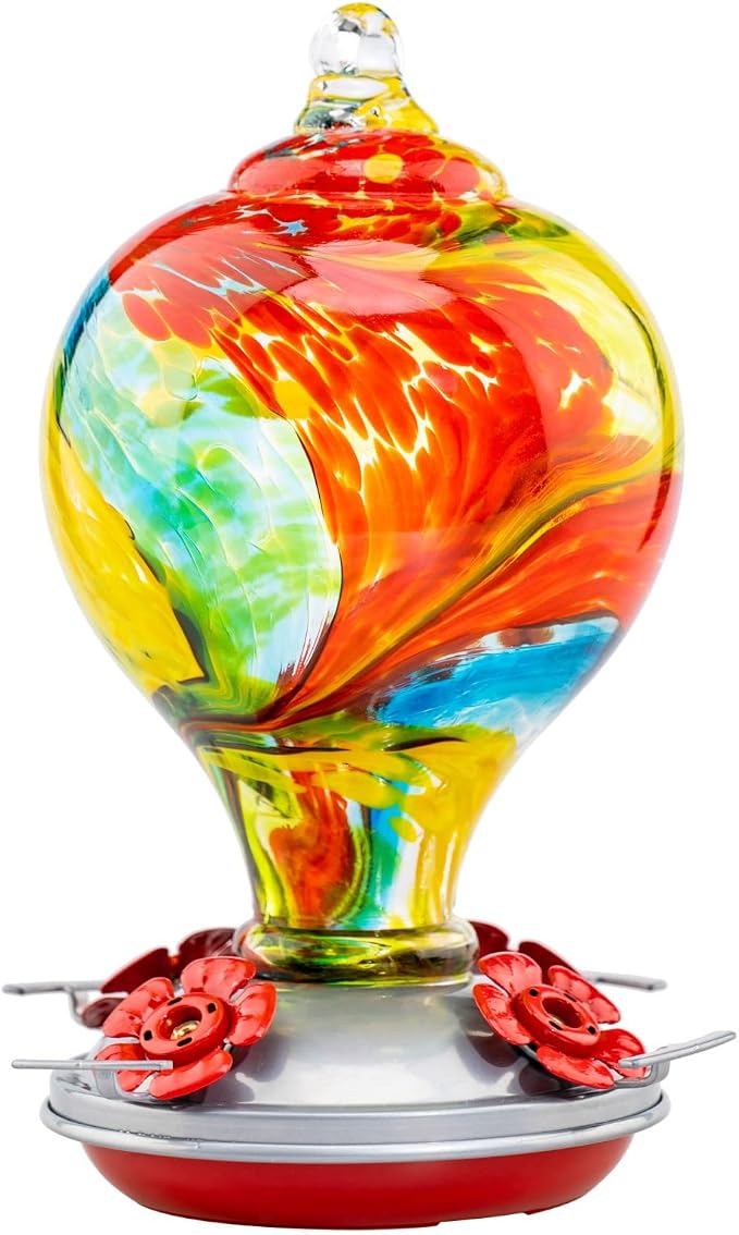 Muse Garden 32OZ Hummingbird Feeders Hanging, Blown Glass Hummingbird Feeder, Garden Backyard Decor, Carnival | Muse Garden 32OZ Hummingbird Feeders Hanging, Blown Glass Hummingbird Feeder, Garden Backyard Decor, Carnival