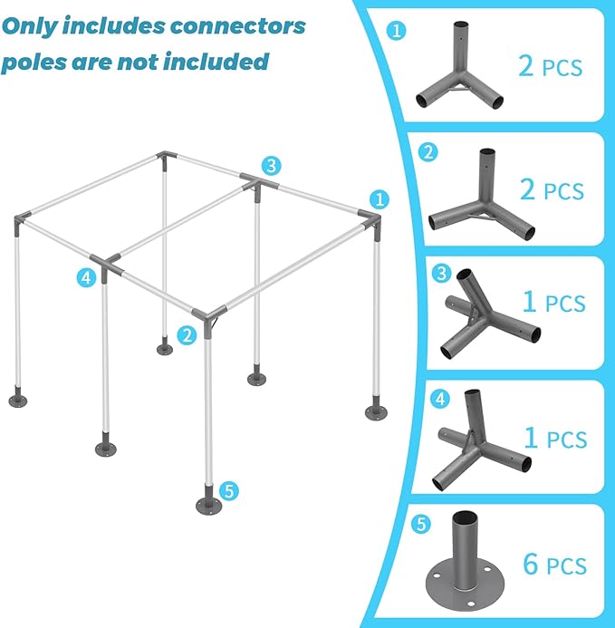 6 Leg Carport Kits，Slant Roof Canopy Fitting Kit with 1-3/8" ID, Galvanized Steel Carport Connectors, shed Frame kit DIY Project