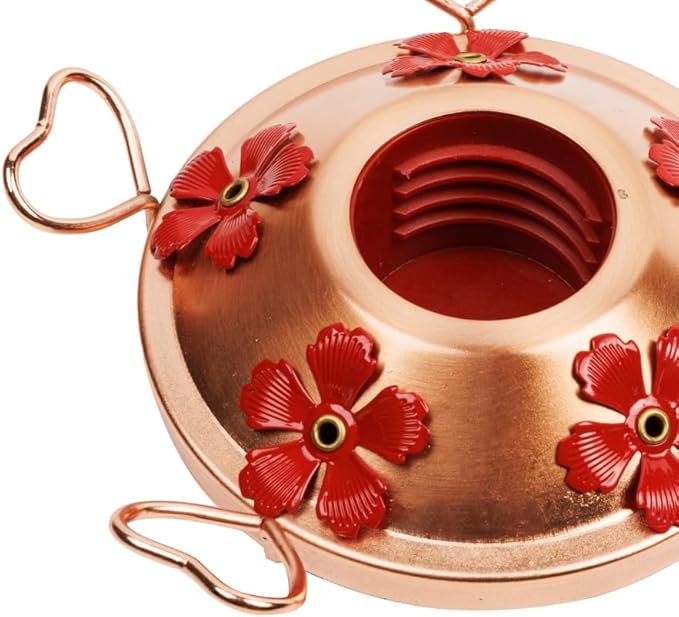 WOSIBO Hummingbird Feeder Replacement Bottom Base Replacement Part Includes Red Plastic Base Metal Top and Brushes (Copper)