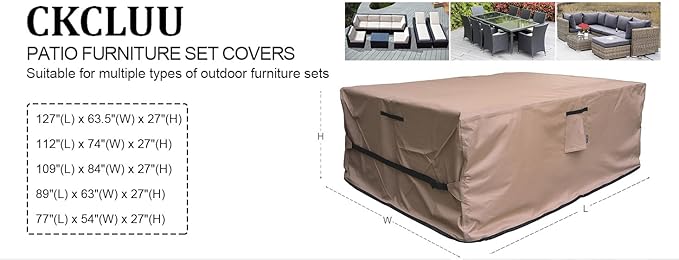 Patio Furniture Set Cover Waterproof Rectangular Heavy Duty 600D Outdoor Sectional Sofa Couch Cover Large Outside Dining Table and Chairs Covers Patio Conversation Set Cover Brown 77 x 54 Inch