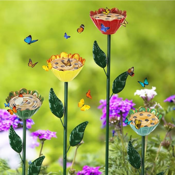 DREAMSOUL Flower Bee Watering Station Small Bird Bath Multi-Height Bird Bath with Bee Feeder for Garden Patio Lawn Decor