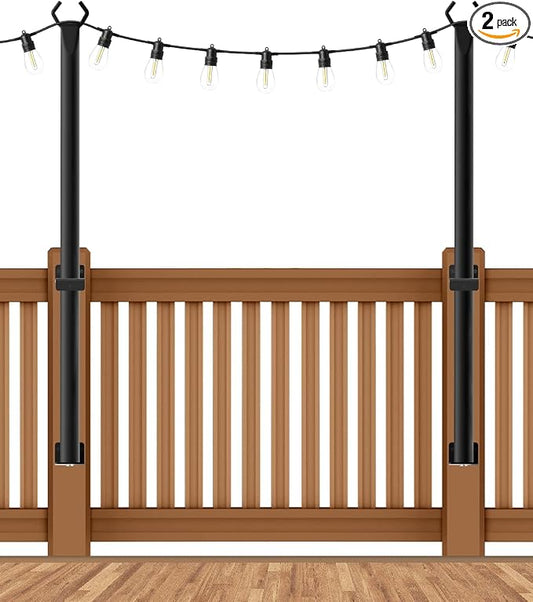 AHRLHR 2 Pack String Light Poles,4 Ft String Light Poles for Outside with Fixing Clips,Metal Poles for Outdoor String Lights, Hanging Light Poles for Deck Fence Garden Backyard Wall Bistro