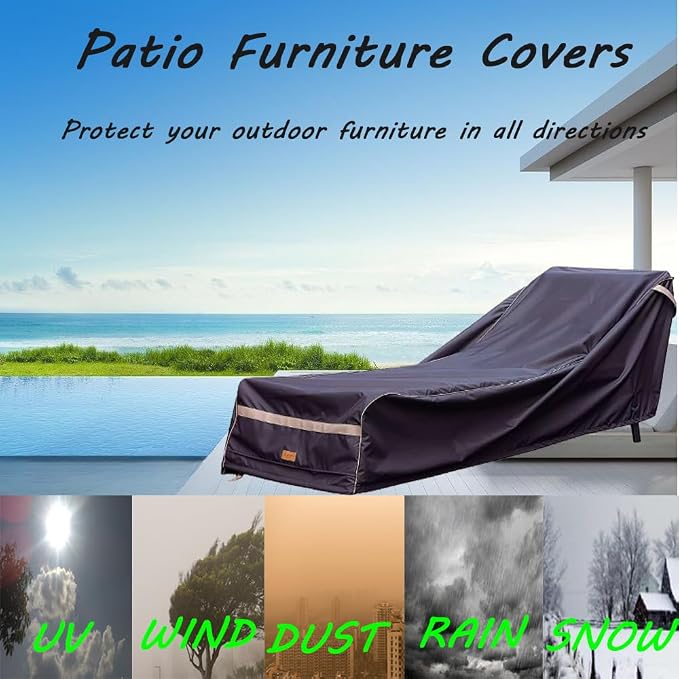 Patio Chaise Lounge Cover Waterproof, Heavy Duty Outdoor Lounge Chair Covers, Dark Grey Durable Patio Furniture Covers, 2Pack ,78"L*34"W*30"H