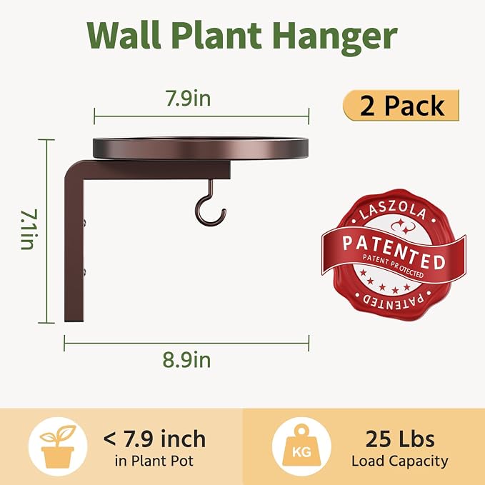 LASZOLA Plant Hangers Shelves Wall Mounted Indoor, Metal Window Plant Holders, 2Pcs Modern Floating Flower Display Stand with 2 Hooks for Outdoor Kitchen Bathroom Decor, Bronze