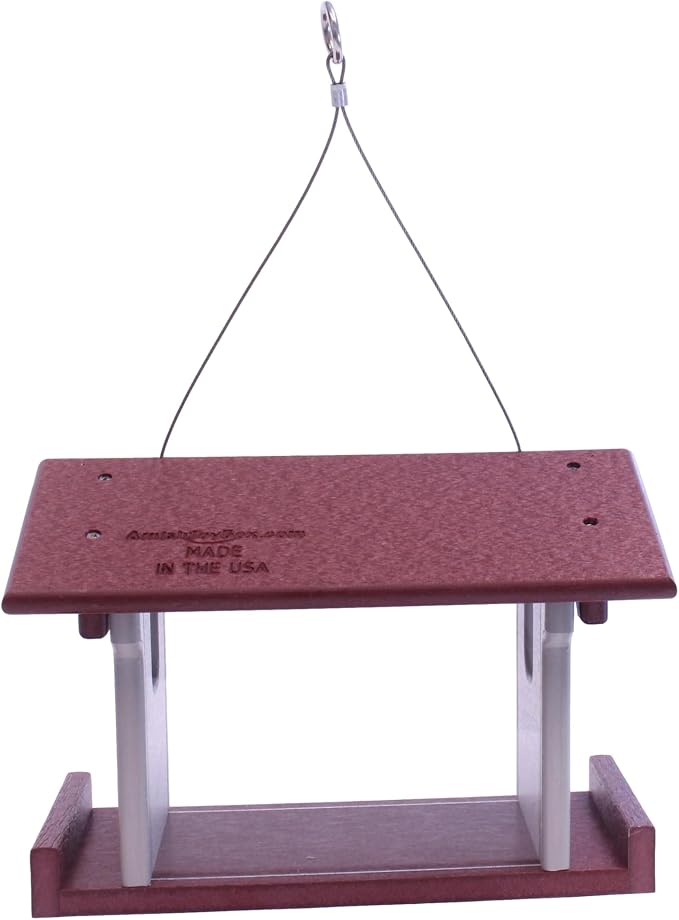 Bluebird Feeder - Poly Lumber - Hanging Blue Bird Feeder for Mealworms (Cherry Wood and Light Gray)