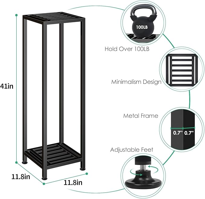LUBORN Plant Stand Indoor Outdoor, 41'' Tall Wrought Iron Plant Stands, 2 Tier Heavy Duty Metal Pedestal Stand Decorative Flower Stand for Patio Garden Deck Living Room