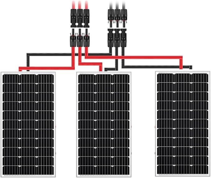 3 to 1 Solar Connectors Y Branch Parallel Adapter 10AWG Cable for Solar Panel (Red & Black)