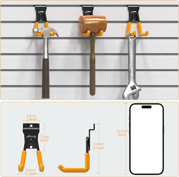 3-H Slat Wall Hooks 12 Pack 4.5 Inch U Shape,Heavy Duty Slot Board Hangers, Slat Wall Display Hooks for Garage Organization Retail Store Garden Tools Storage Panel Accessories (Orange)